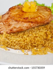 Chicken Fillet Baked With Pineapple, With Rice And Salad