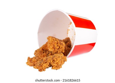 chicken fried spicy isolated on white background bucket.