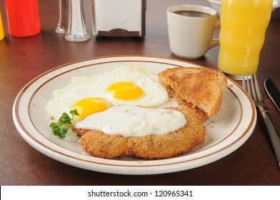 Chicken Fried Steak With Country Gravy And Eggs