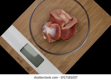 Chicken Gizzard On A Digital Weighing Scale. They Are Muscles Or Organs In The Digestive Tract Of A Poultry Animal.