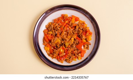 Chicken Goulash Plate Top View Isolated