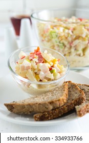 Chicken Ham, Sweet Corn, Red Bell Pepper, Pineapple And Apple Salad With Mayo Sauce, Served With Whole Grain Bread