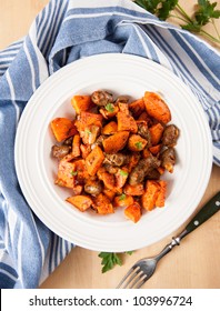 Chicken Hearts Sauteed With Sweet Potatoes And Fresh Herbs