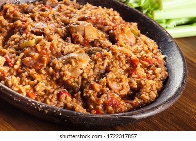 Chicken Jambalaya - Spicy Rice With Chicken A Nd Sausage. Creole Dish