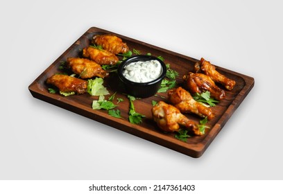 chicken kabab served with plain yogurt, isolated on white background.