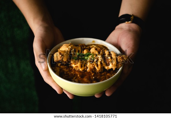 Chicken Katsu Rice Sauce Mayonnaise Make Stock Photo Edit Now 1418105771