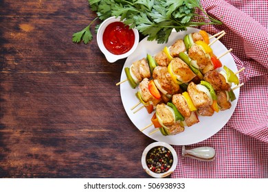 chicken kebab with onions and bell peppers