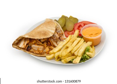 Chicken Kebab Shawarma Plate Isolated On White