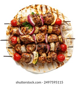Chicken Kebab top view on white background