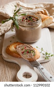 Chicken Liver Pate On Bread And In Jar