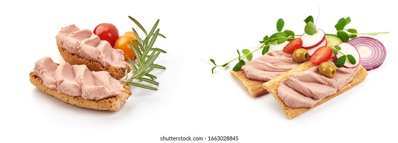 Chicken Liver Pate Sandwich, Isolated On White Background.