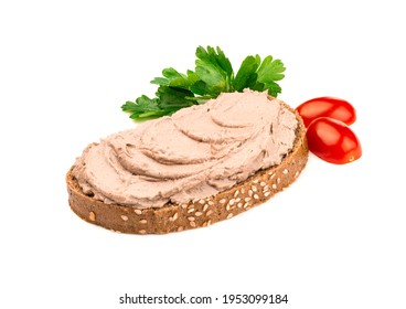 Chicken Liver Pate Sandwich, Isolated On White Background.