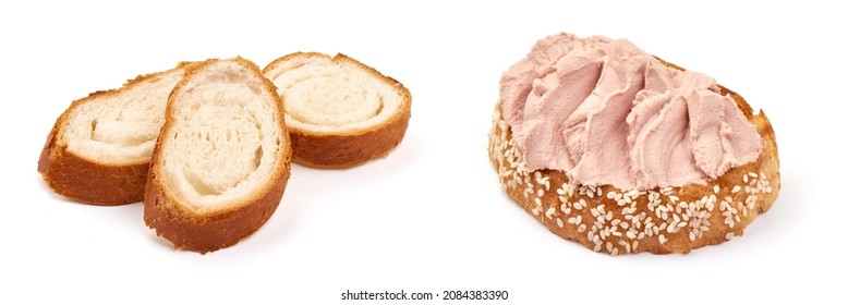 Chicken Liver Pate Sandwich, Isolated On White Background.