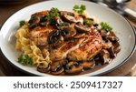 Chicken Marsala:
Pan-seared chicken in a rich, sweet Marsala wine sauce with mushrooms, an Italian-American classic.