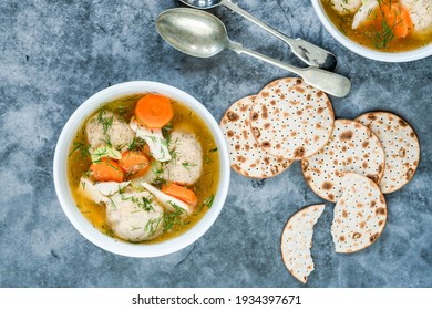 Chicken And Matzo Ball Soup - Traditional Ashkenazi Jewish Dish For Holiday Of Passover