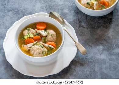 Chicken And Matzo Ball Soup - Traditional Ashkenazi Jewish Dish For Holiday Of Passover