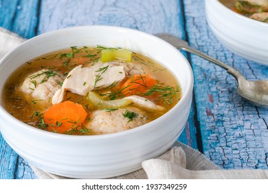 Chicken and matzo ball soup - traditional Ashkenazi Jewish dish for holiday of Passover