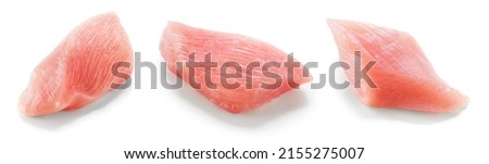 Chicken meat isolated. Raw fresh chicken meat piece on white background. Raw chicken meat pieces with clipping path.Â 