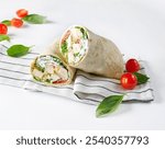 Chicken and meat wrap isolated white background.