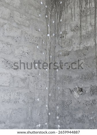 Chicken mesh work at under Construction site after block masonary work at villa 