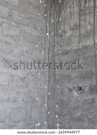 Chicken mesh work at under Construction site after block masonary work at villa 