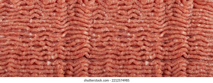 Chicken Mince Meat Texture Background. Ground Fresh Chicken Fillet Textured Pattern, Uncooked Poultry Mincemeat, Raw Forcemeat, Farce Meat Top View