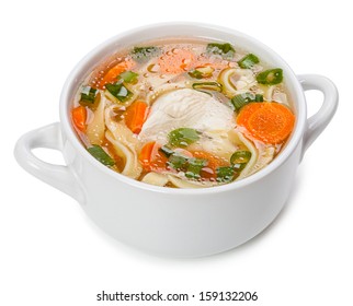 Chicken Noodle Soup Isolated On A White Background