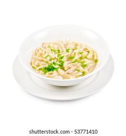 Chicken Noodle Soup Isolated On A White