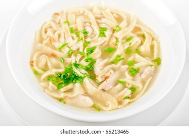 Chicken Noodle Soup Isolated On A White