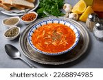 Chicken noodle soup with tomato. Turkish name; Domatesli tavuklu sehriye corbasi