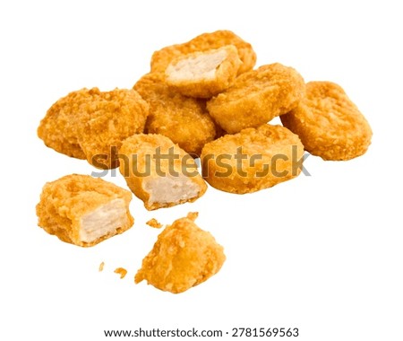 Chicken Nuggets Portion Bite Sized Crispy Pieces Isolated on White Background