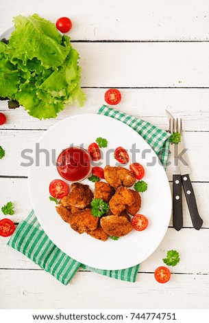 Similar – Foto Bild Falafel und Gemüse auf weißem Holzgrund. Draufsicht