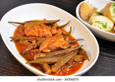 Chicken With Okra Cooked In A Tomato Sauce