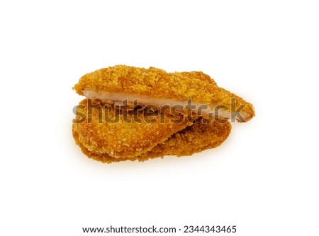 chicken pane , fried crispy chicken breast fillet many pieces isolated on white background