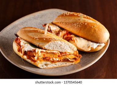 Chicken Parmesan Sandwich Cut In Half