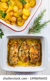  Chicken Parmigiana - Baked Parmesan Chicken With Baked Potatos, Top View