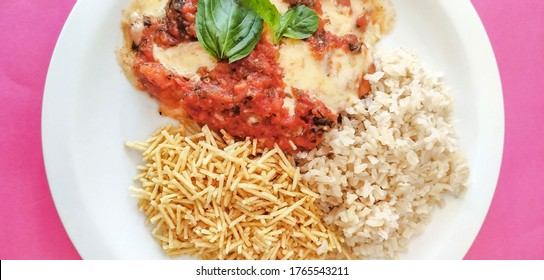 Chicken Parmigiana With Rice And Chips