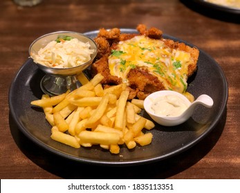 Chicken Parmigiana With Thick Cut Chips And Coleslaw