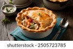 Chicken Pot Pie: A comforting pie filled with tender chicken and vegetables in a creamy sauce, all encased in flaky pastry.