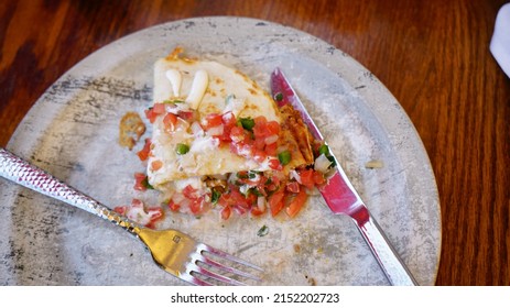 Chicken Quesadilla Plate Silverware Dining