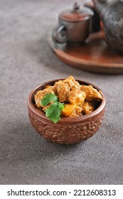 Chicken Rendang In Bowl On The Table, Indonesian Food, Selective Focus