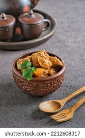 Chicken Rendang In Bowl On The Table, Indonesian Food, Selective Focus