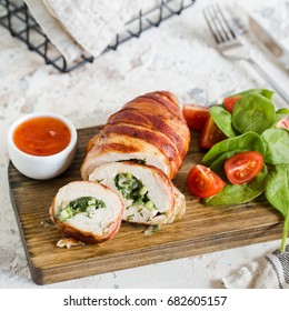 Chicken Roll With Spinach, Bacon