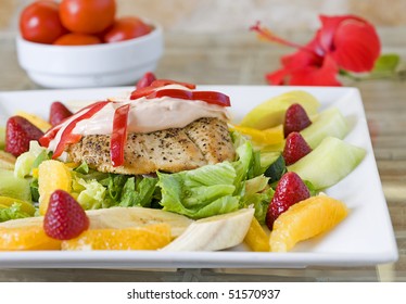 Chicken salad with dressing and fruit