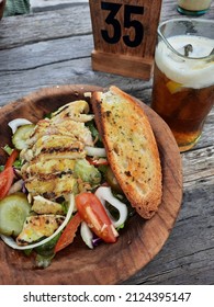 Chicken Salad With Honey Mustard And Lime Dressing, The Drink Is Lychee Tea