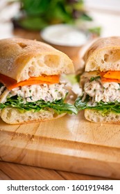 Chicken Salad Sandwich. Farm Fresh Chicken Mixed With Homemade Mayo Celery Onions Carrots Salt And Pepper Served On Fresh Made Hero With Lettuce. Classic Traditional American Deli Favorite.  