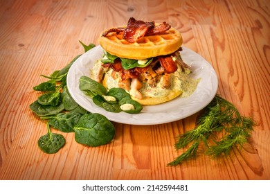 Chicken sandwich with keto pork rind meal waffles