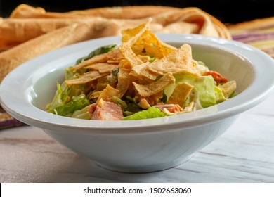 Chicken Santa Fe Salad With Tortilla Strips And Spicy Chipotle Ranch Dressing