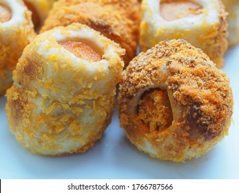 Chicken Sausage Roll Made From Bread With Cheese Sprinkles In Small Bite Size