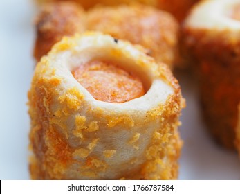 Chicken Sausage Roll Made From Bread With Cheese Sprinkles In Small Bite Size